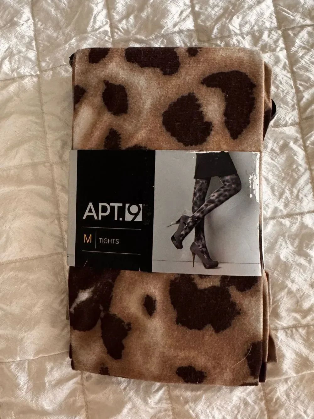Apt. 9 Leopard Print Tights Opaque Patterned Hosiery Tan & Brown - Size Med NEW